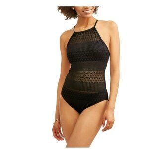 Time and Tru Black Crochet One-Piece Swimsuit - Size L MSRP: $29.98  GENTLY USED